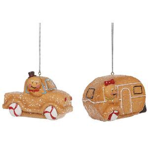 Gingerbread Pickup Truck and Camper Holiday Ornaments Set of 2